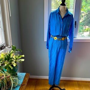 Vintage‎ Bill Blass royal blue silk long sleeved tapered leg jumpsuit EVC size M